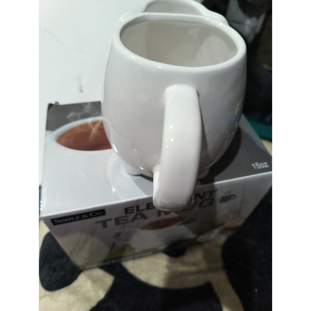 Elephant Ceramic Tea Mug Cup  White 15 oz High Heat Resistant Tea Bag Holder